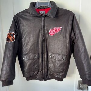 Genuine Stuff vintage NHL Detroit Red Wings faux leather bomber jacket L 14-16